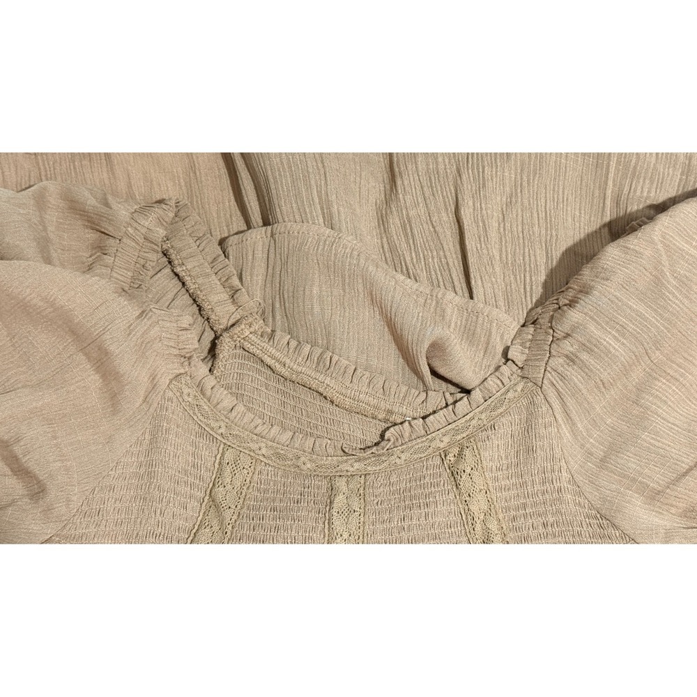 In Loom Womens Smocked Lace Trim Babydoll Mini Dress Taupe Brown Cottagecore - Picture 5 of 8